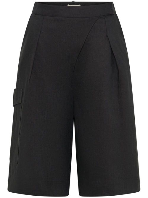 Imani overlapped linen bermuda shorts - Black