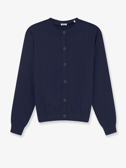 Button-Front Cotton Cardigan — Navy
