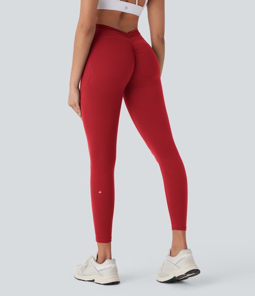UltraSculpt™ SoCinched High Waisted Tummy Control Butt Lifting Ruched Pocket Shaping Yoga Leggings  - Aura Orange