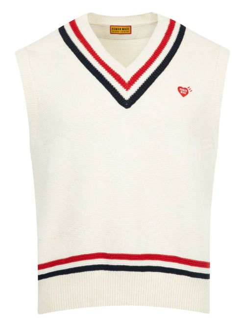 Sleeveless v-neck knitted vest - White