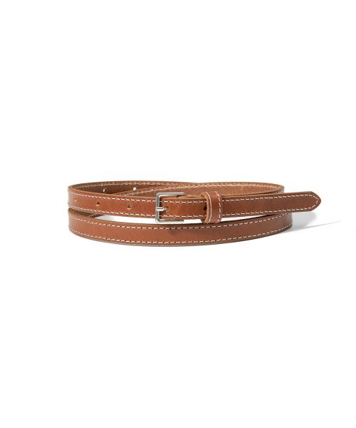 White stitch thin cowhide leather belt