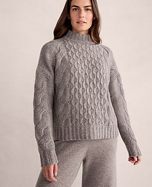 Ann Taylor Haven Well Within Cashmere Honeycomb Cable Mockneck Sweater