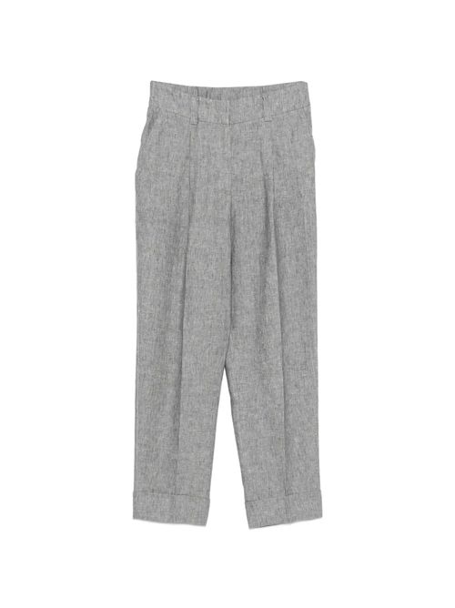 Pleated Cuffed Linen Trousers — Grey