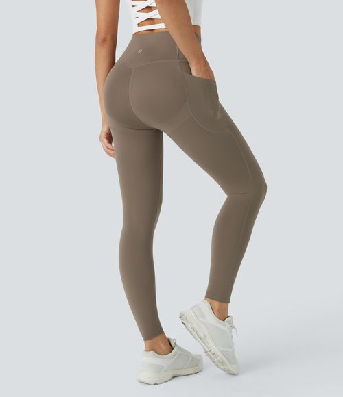 UltraSculpt™ SoCinched High Waisted Butt Lifting Tummy Control Pocket Shaping Workout Leggings  - Dawn Brown