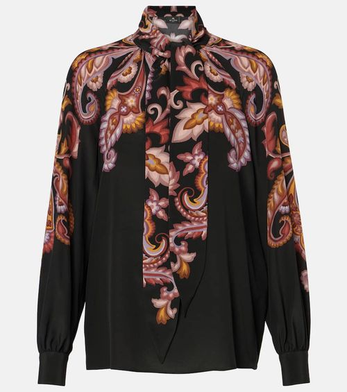 Paisley tie-neck silk blouse