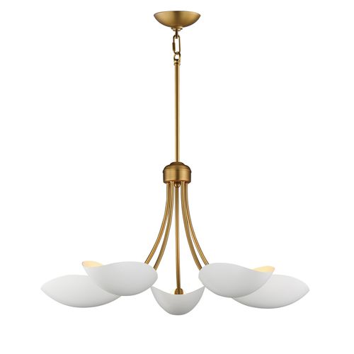 White Natural Aged Brass Chandelier from the Maris Collection