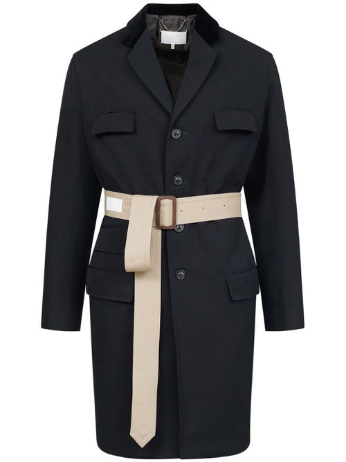 Two-tone belted coat - Black