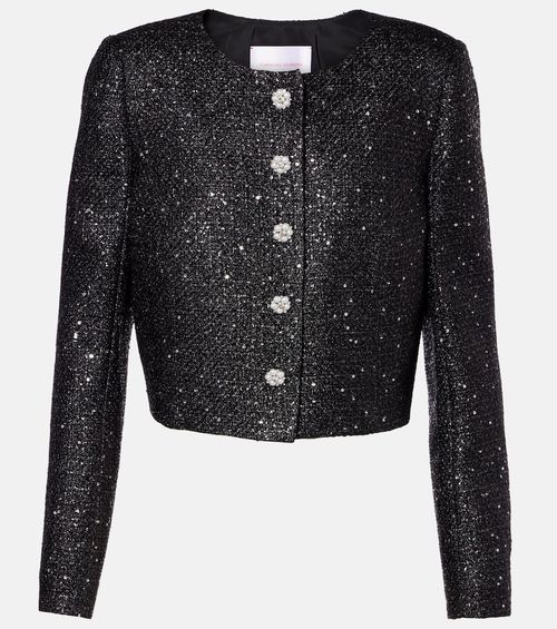 Sequined cropped lamé tweed jacket