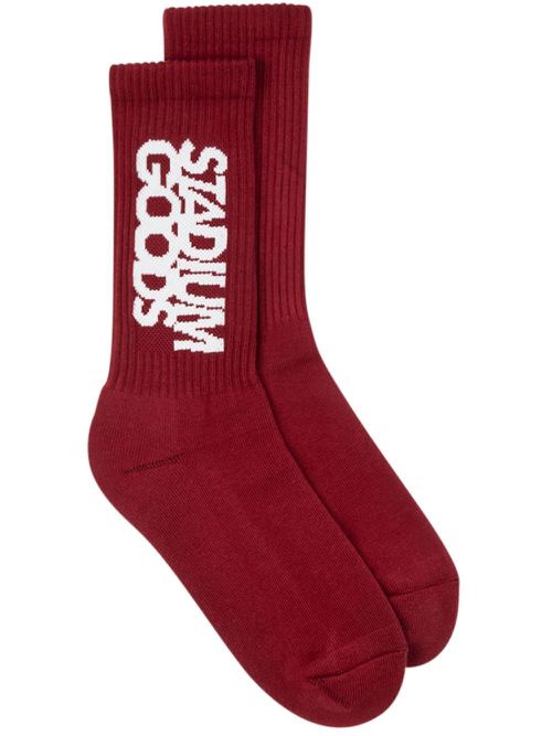 Ribbed logo "Dark Rose" socks - Red