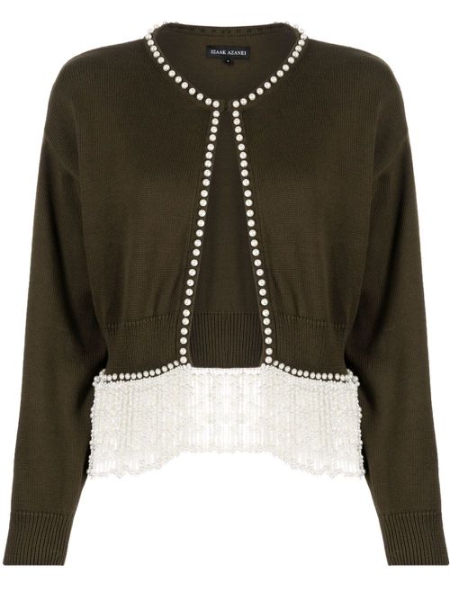 Pearl-detail wool cardigan - Green