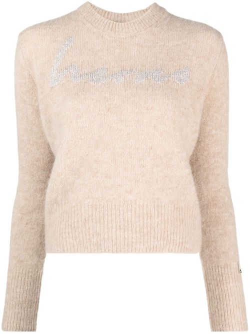 Intarsia knit-logo crew-neck jumper - Neutrals
