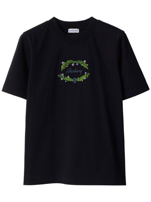 Logo-embroidered cotton T-shirt - Black
