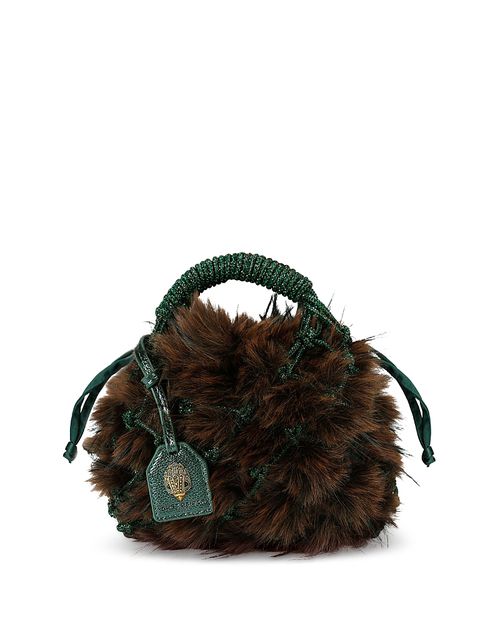 Macrame Crystal Small Faux Fur Bucket Bag