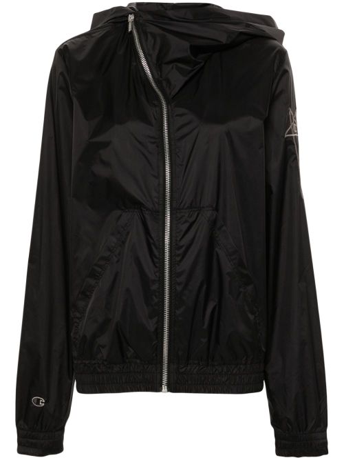 Logo-embroidered hooded jacket - Black
