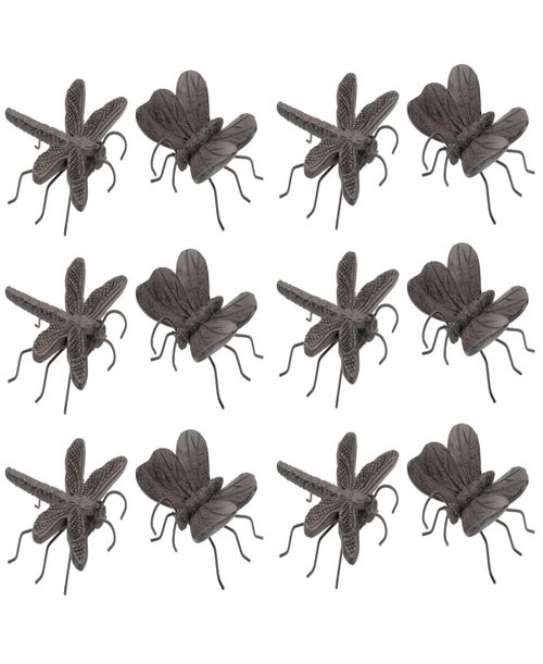 Set of 12 Butterfly and Dragonfly Pot Sitters – Whimsical Garden and Planter Decor - Brown