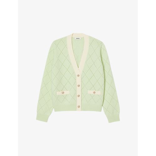 산드로 여성 Womens Verts Contrast-trim Pointelle-stitch Knitted Cardigan 10 72517940