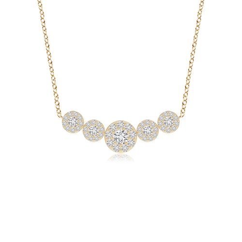 Angara 1.01 Carats Graduated Five Stone Diamond Halo Necklace in 18K Yellow Gold
