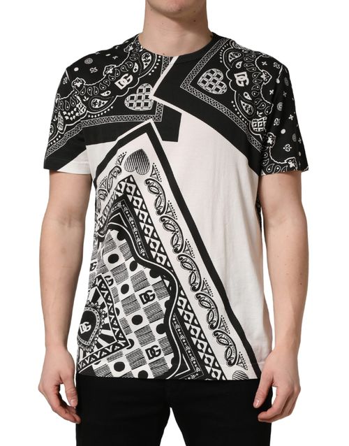 Bandana-Print Cotton T-Shirt — Black and White