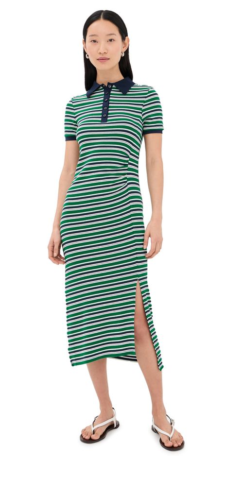 Shelby Knit Polo Midi Dress Kelly Green Stripe