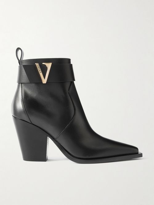 Embellished Leather Ankle Boots - Black