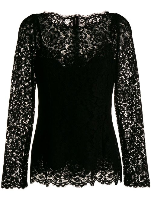 Long-sleeved lace blouse - Black