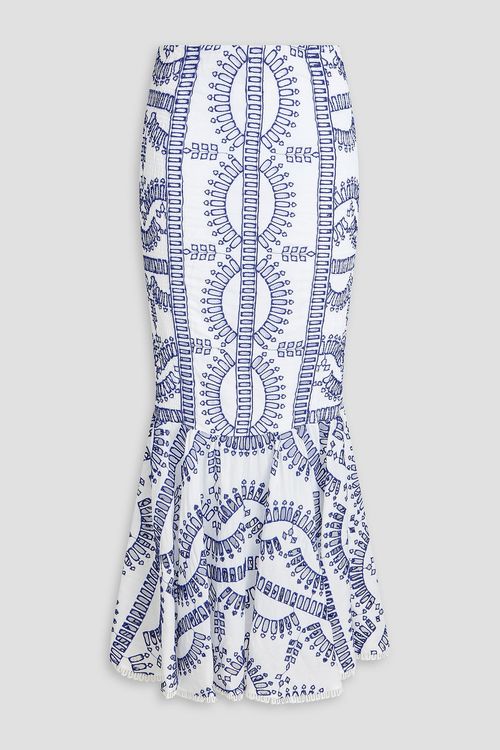 Fray shirred broderie anglaise maxi skirt - Blue - S