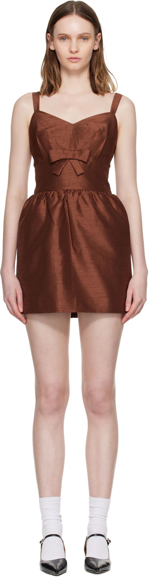 Brown Wide Strap Bow Back Minidress