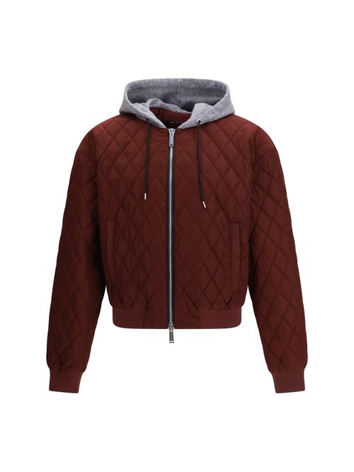 Quilted Hooded Bomber Jacket — Burgundy