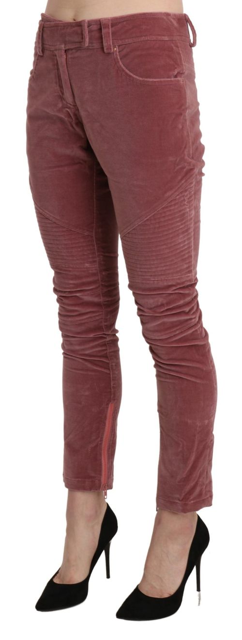 Mid Waist Skinny Cotton Trousers — Burgundy