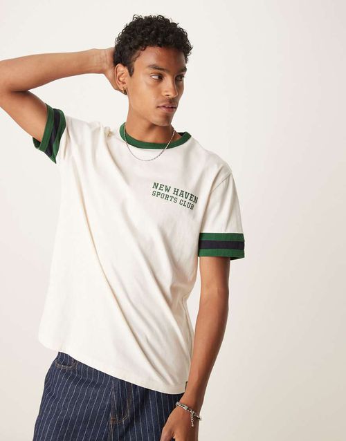 Graphic ringer t-shirt in cream-White