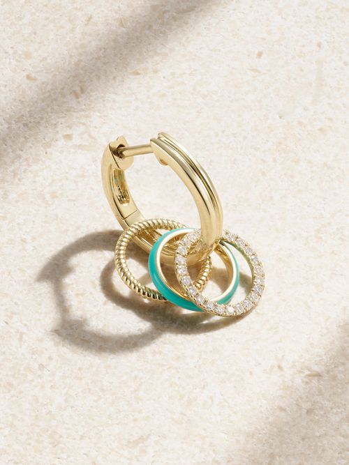 9-karat Gold, Enamel And Diamond Single Hoop Earring - Black