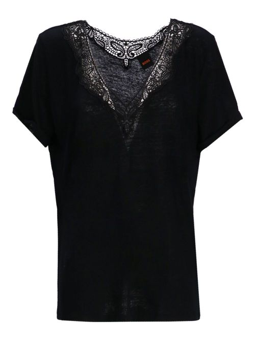 Lace-trimmed T-shirt - Black