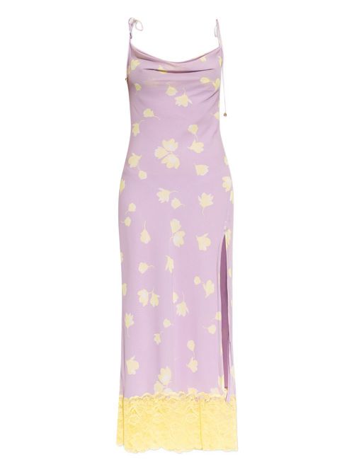 Cowl-neck lace-trimmed midi dress - Purple