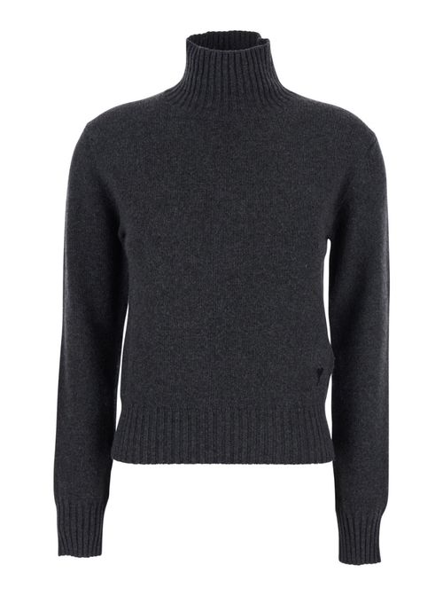 Grey Solid Turtle Neck Sweater