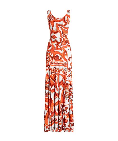 Majolica-print organzine Long Dress
