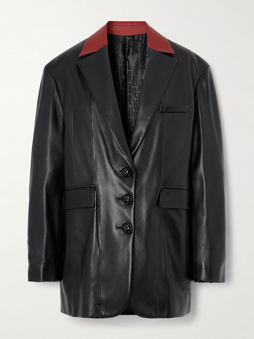 Oversized Two-tone Leather Jacket - Black