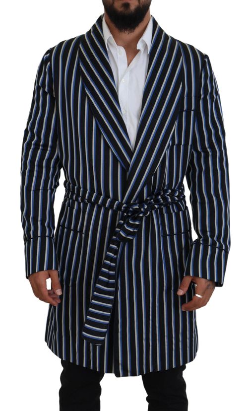 Striped Silk-Lined Robe — Black