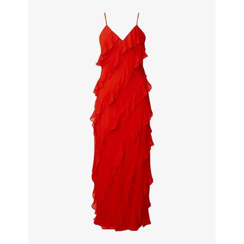 Womens Summer Red Cecily Ruffled Woven Maxi Dress XS