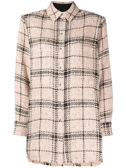 Check-print bouclé shirt - Neutrals