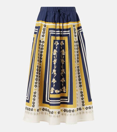Printed cotton poplin midi skirt