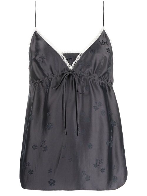 Floral-motif drawstring sleeveless top - Blue