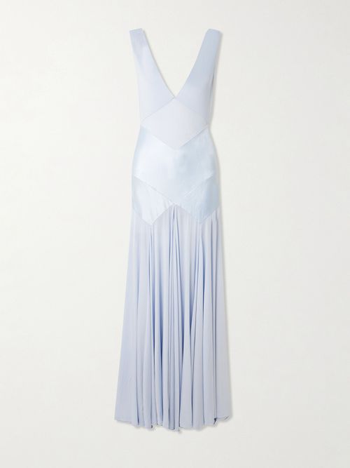 Pleated Paneled Satin And Stretch-jersey Maxi Dress