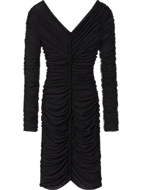 Ruched V-Neck Dress — Black