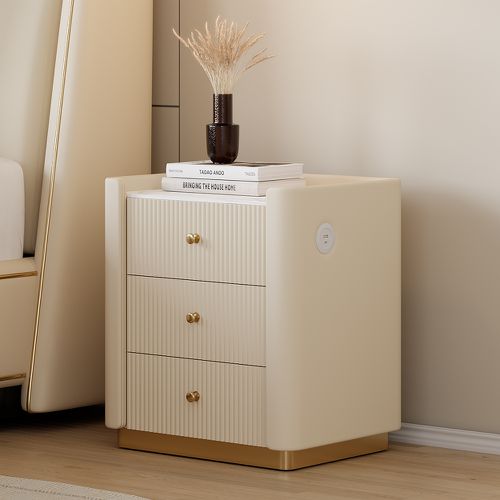 Modern 3-Drawer Nightstand with Sintered Stone Top & USB Port