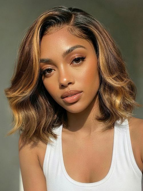 [Deal Only Today] UNice 13x4 Pre-Everything™ Lace Frontal Brown With Honey Blonde Face-Framing Highlights Wavy Bob Drawstring Wig