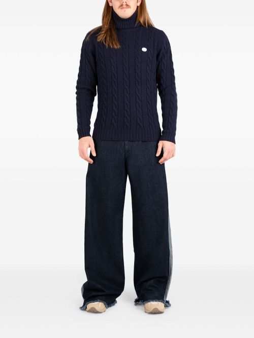 Cable-knit turtleneck sweater - Blue