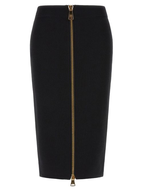 Gold-Zip Pencil Skirt — Black