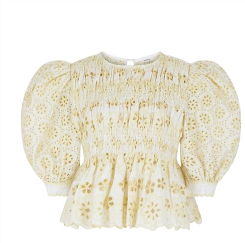 Floral Broderie Smocked Blouse In White
