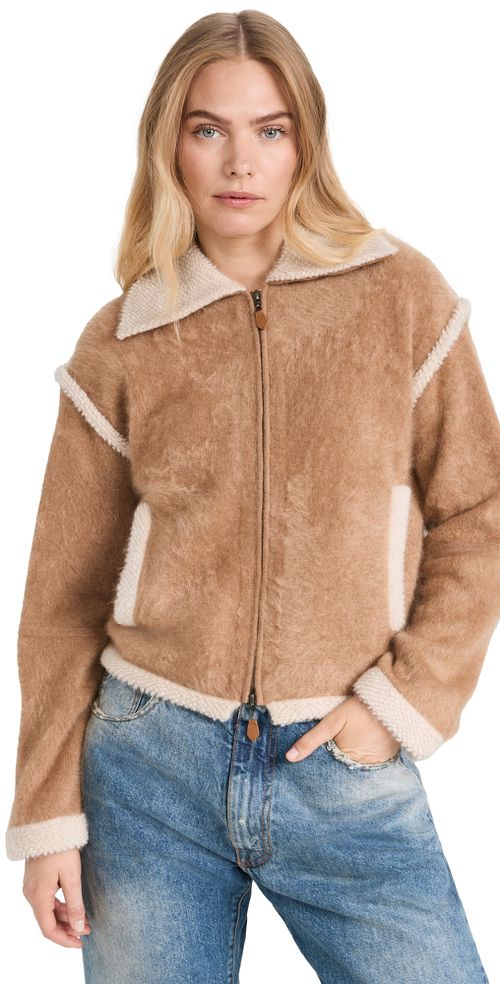 Grizzly Cashmere Bomber Cardigan Almond/Oatmeal