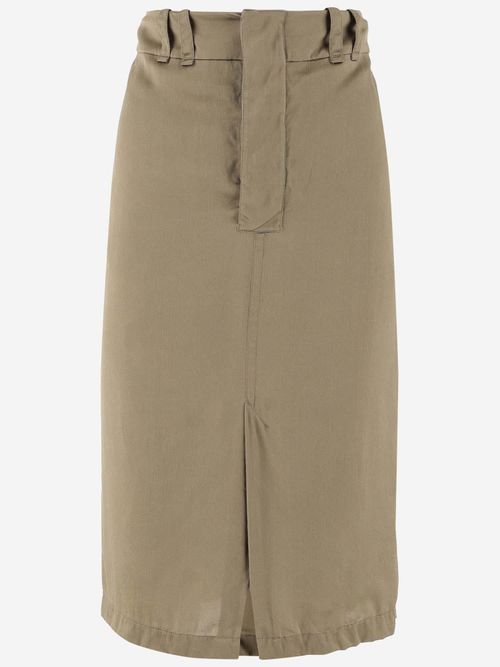 Silk Button-Front Skirt — Beige